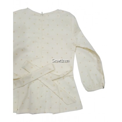 [CLEARANCE STOCK] Baju Kebaya Kain Cotton Kanak-Kanak Peplum (Cream Polkadot)