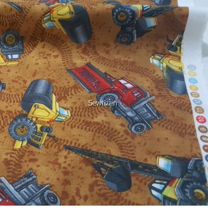 100% Cotton Fabric Tonka Construction Vehicle Toss Design