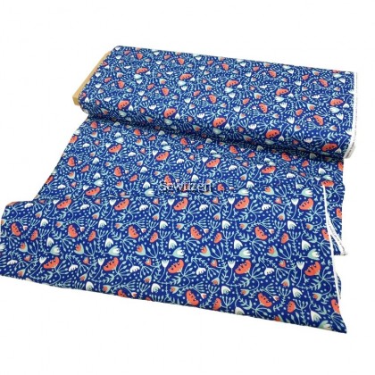 100% Cotton Fabric Dark Blue Flower Design | Kain Cotton Berwarna Biru Corak Bunga