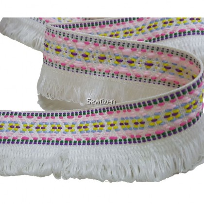 35mm DECORATIVE AZTEC FRINGE TRIMMING BY METER